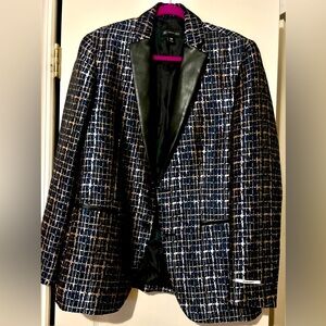 INC metallic blazer with faux leather lapel